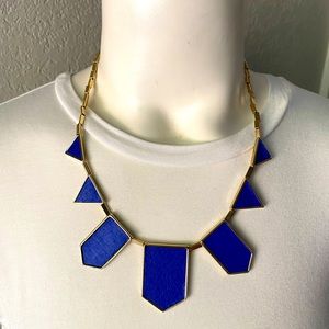 NEW $75 House of Harlow Cobalt Blue Leather Gold Statement Designer Necklace